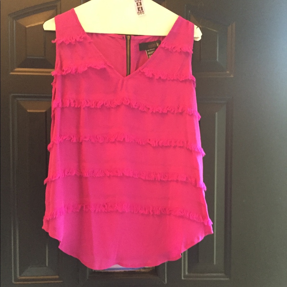 Isabel Lu | V-Neck fringe pink 100% Silk Top